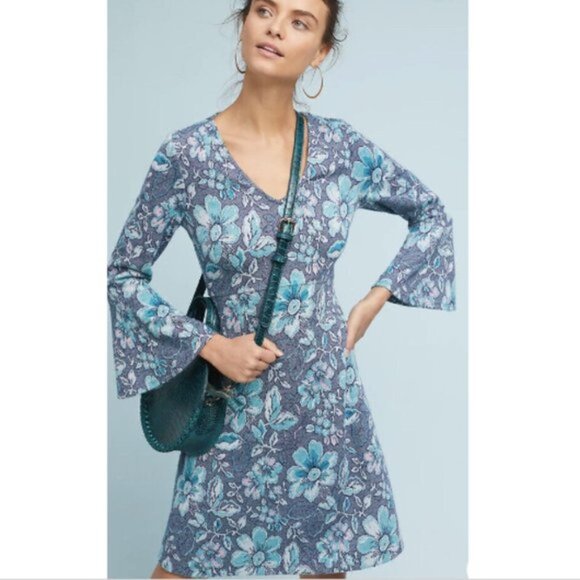 Anthropologie Maeve Blue Gray Florence Swing Dress Size Small - Picture 11 of 12